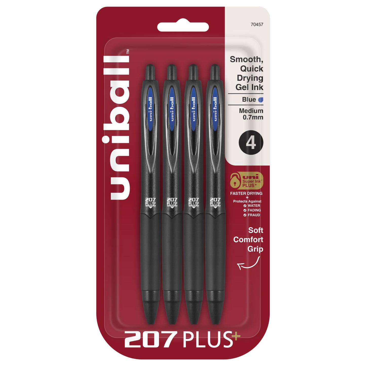 uniball™ 207 PLUS+ Retractable Gel Pen, Medium Point (0.7mm), Blue, 4 Pack