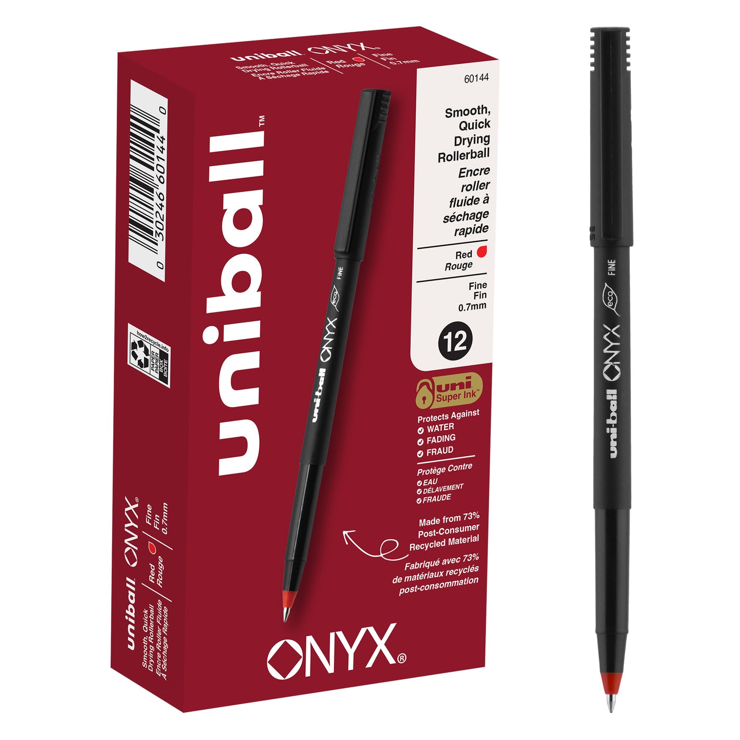 uniball™ Onyx Rollerball Pen, Fine Point (0.7mm), Red, 12 Pack