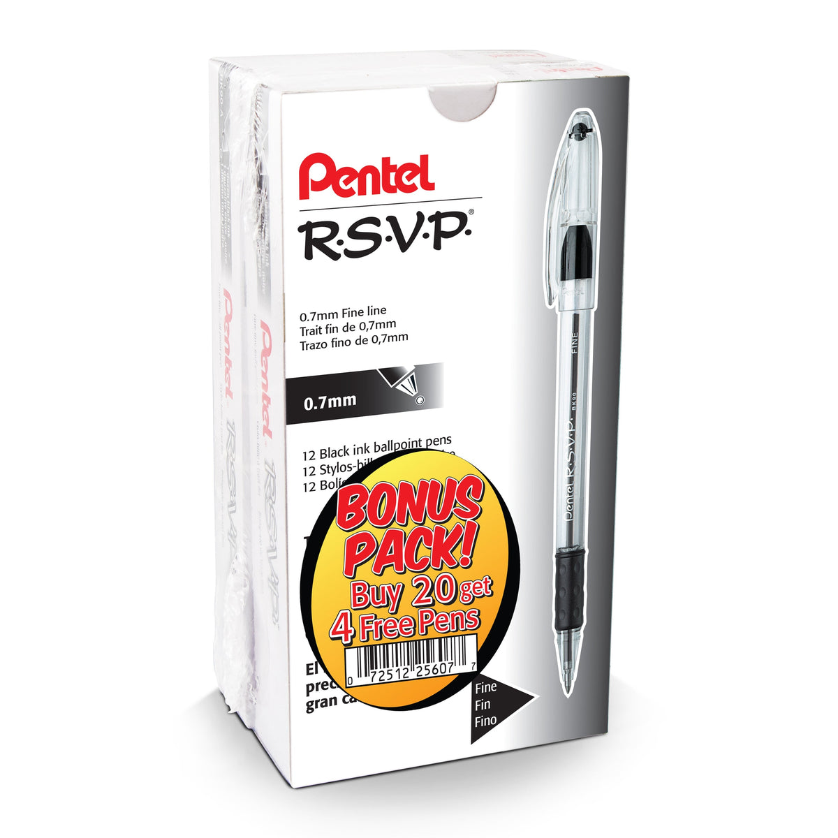 Pentel RSVP Ballpoint Pen, (0.7mm) Fine Line, Black Ink Buy 20, get 4 more FREE (BK90ASW2)
