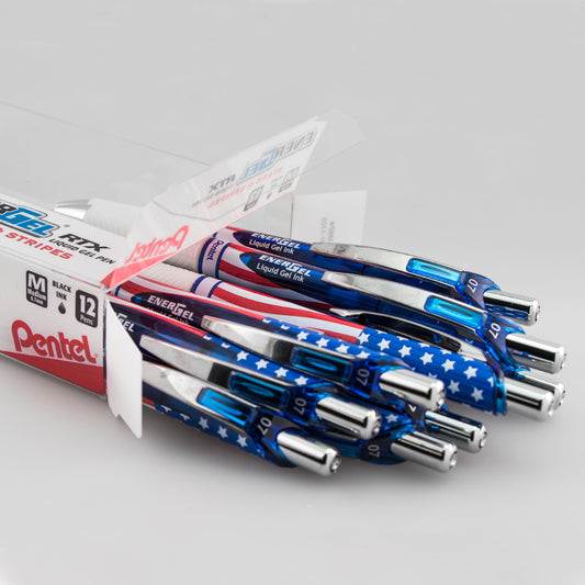 EnerGel RTX Retractable Liquid Gel Pen, Flag Barrel, (0.7mm) Metal Tip, Medium Line, Black Ink (BL77USA-A)