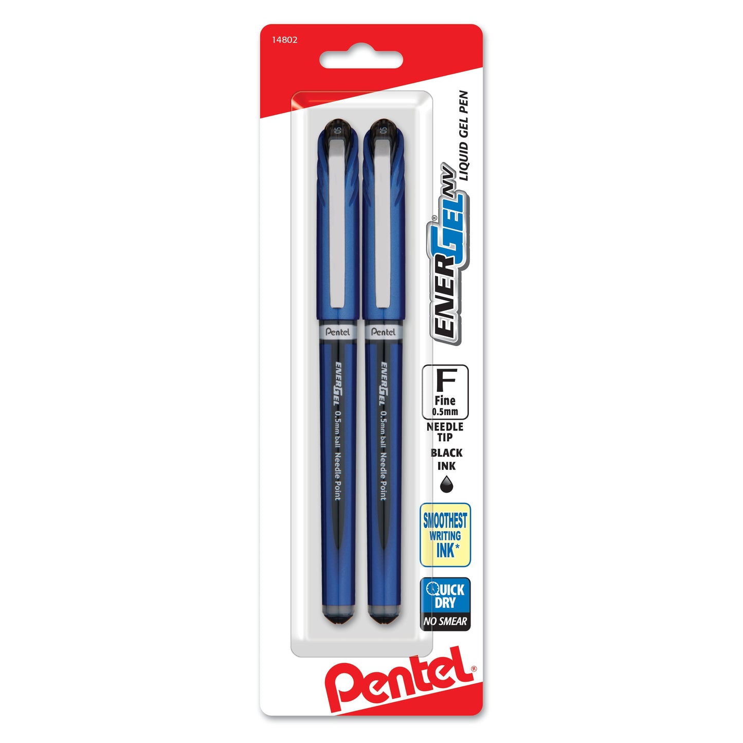 EnerGel NV Liquid Gel Pen, (0.5mm) Needle Tip, Fine Line Capped, Black Ink 2-Pk (BLN25BP2A)