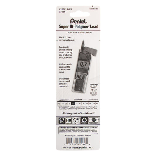Super Hi-Polymer Lead Refill (0.7mm) Medium, HB, 30 pcs/Tube 1-Pk (C27BPHB-K6)