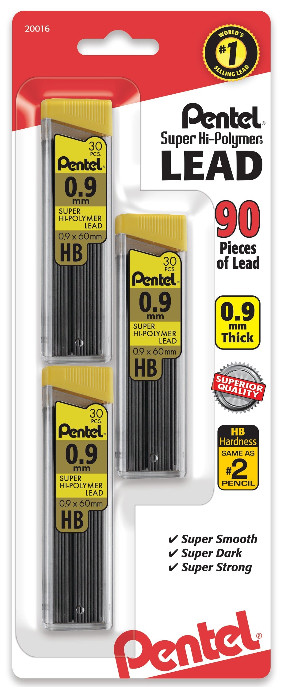 Super Hi-Polymer Lead Refill (0.9mm) Thick, HB, 30 pcs/Tube 3-Pk (C29BPHB3)
