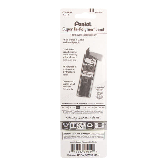 Super Hi-Polymer Lead Refill (0.9mm) Thick, HB, 30 pcs/Tube 1-Pk (C29BPHB)