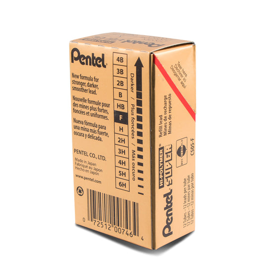 Super Hi-Polymer Lead Refill (0.5mm) Fine, F, 12 pcs/Tube (C505-F)