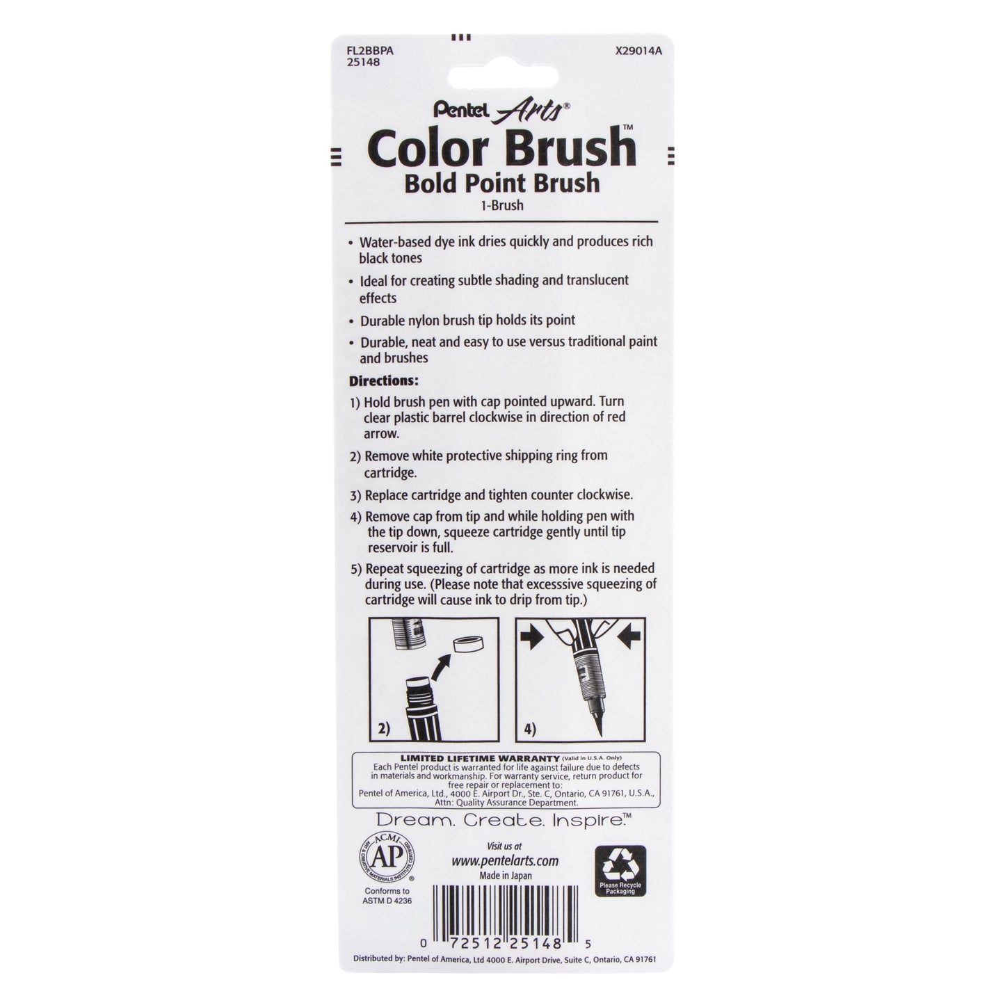 Pentel Arts Brush, Bold Point, Black Ink 1-Pk (FL2BBPA)