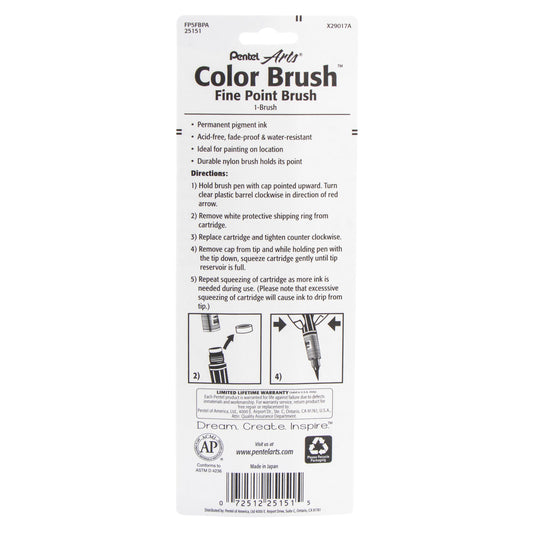 Pentel Arts Color Brush with Pigment Ink, Fine Tip, Black Ink 1-Pk (FP5FBPA)