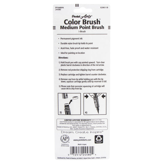 Pentel Arts Color Brush with Pigment Ink, Medium Tip, Black Ink 1-Pk (FP5MBPA)