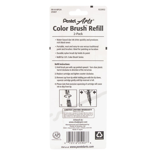 Pentel Arts Color Brush Refills, Black Ink, 2-Pk (FR101BP2A)