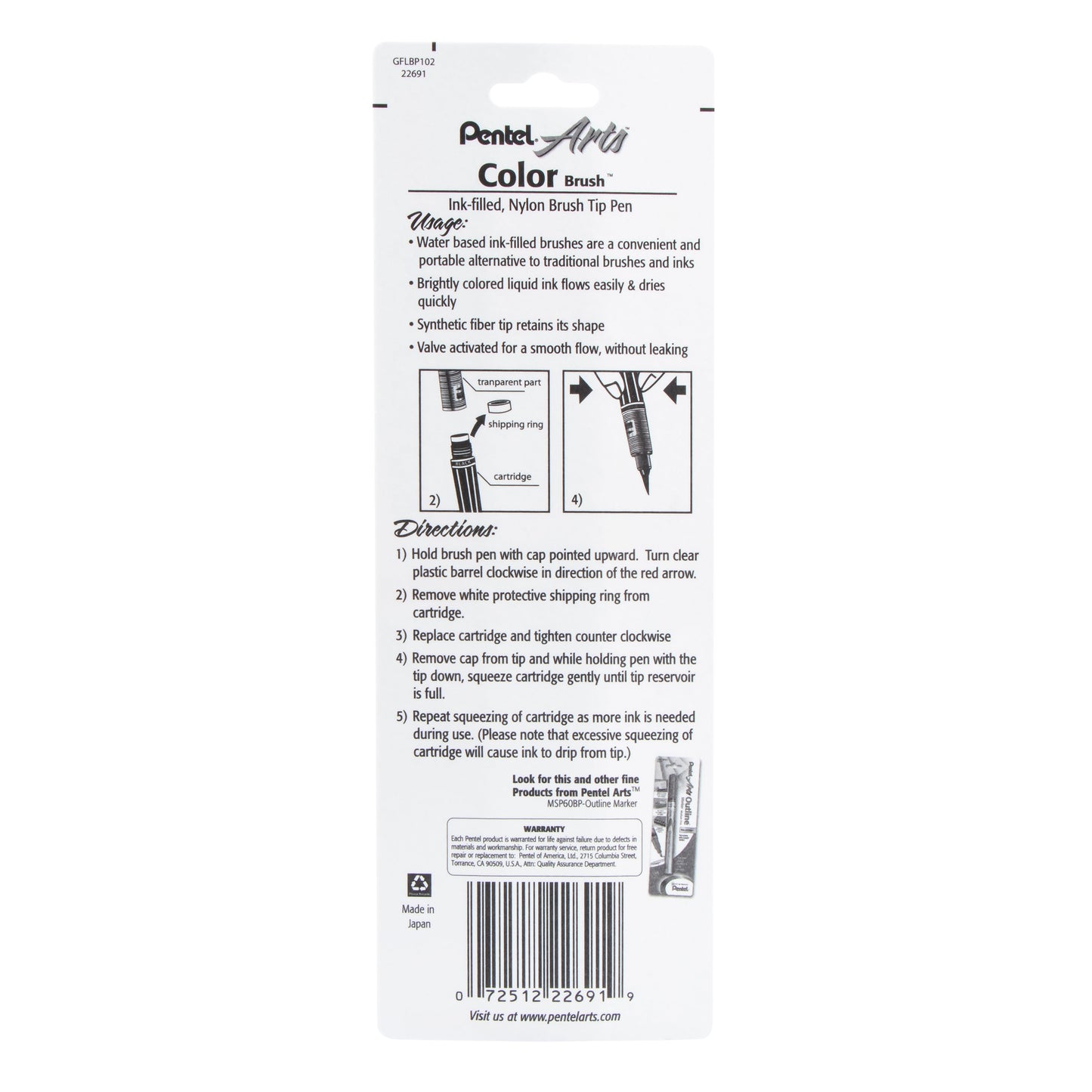 Pentel Arts Color Brush Red 1-Pk (GFLBP102)