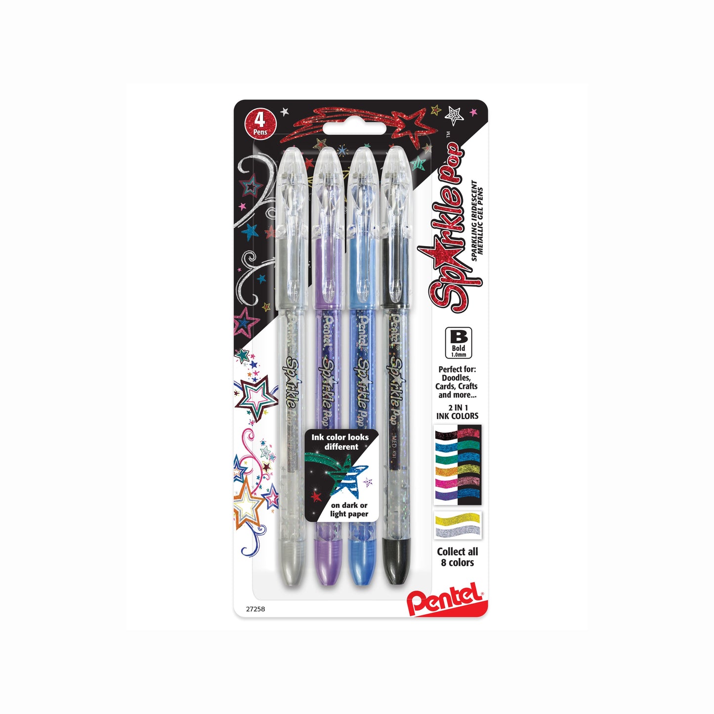 Sparkle Pop Metallic Gel Pen, (1.0mm) Bold Line, Asstd Ink/Mixed Inner (FDPX)(ZVCA), 4-Pk (K91BP4)