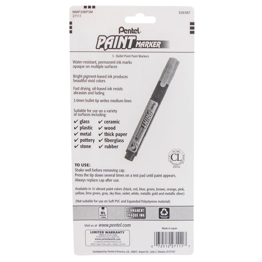 Paint Markers, Medium Bullet Point, Assorted Ink (ABC) 3-Pk (MMP20BP3M)