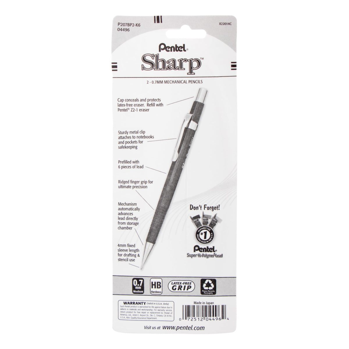 Pentel Sharp Mechanical Pencil (0.7mm) 2-Pk (P207BP2-K6), 144 Each