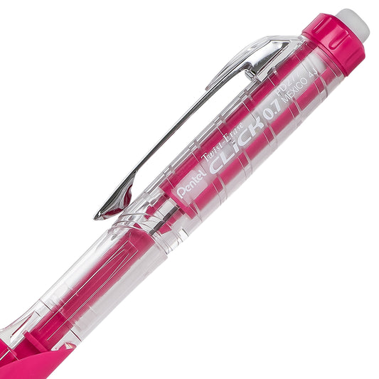 Twist-Erase Click Mechanical Pencil (0.7mm) Clear Barrel, Pink Grip (PD277TP)