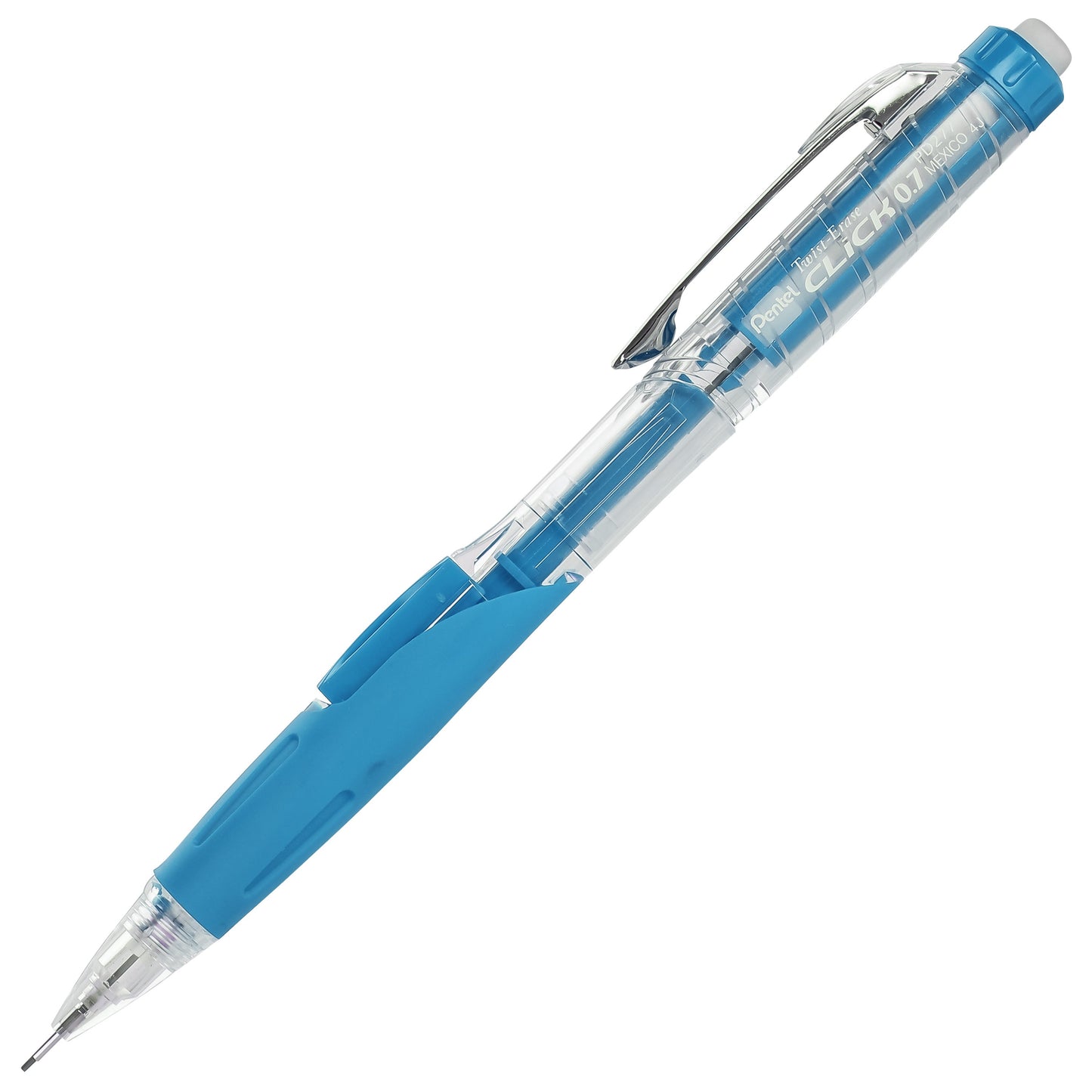 Twist-Erase CLICK Mechanical Pencil, (0.7mm), Clear Barrel, Sky Blue Grip (PD277TS)