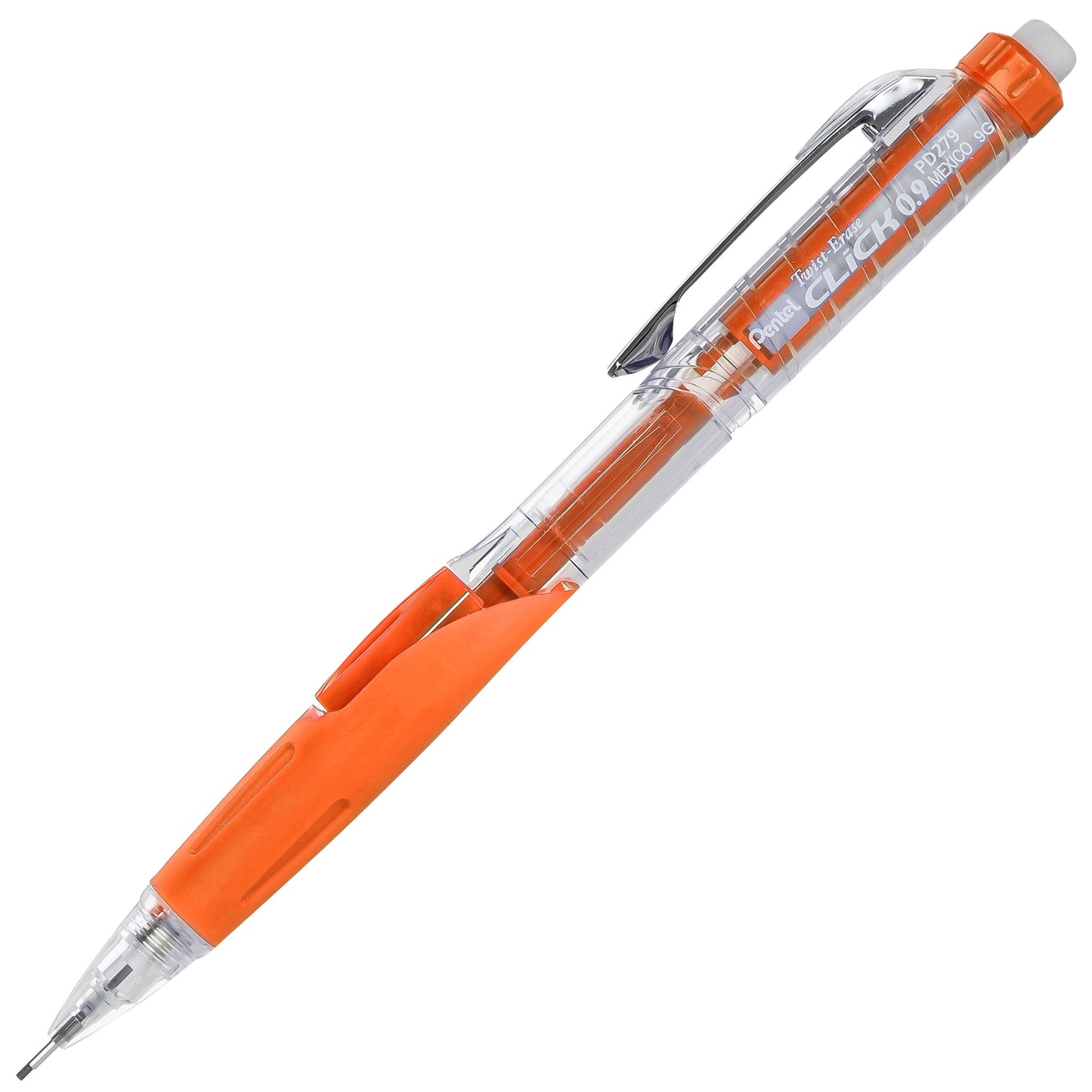 Twist-Erase Click Mechanical Pencil (0.9mm) Clear Barrel, Orange Grip (PD279TF)