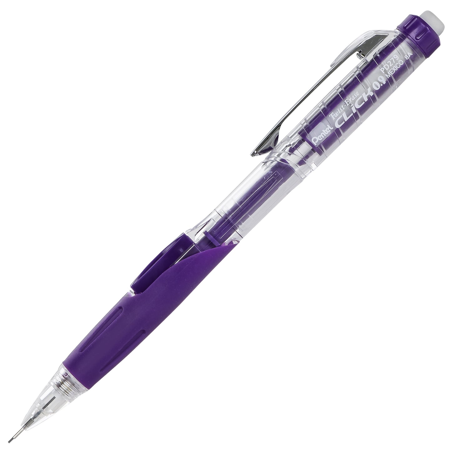 Twist-Erase Click Mechanical Pencil (0.9mm) Clear Barrel, Violet Grip (PD279TV)