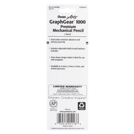 Pentel Arts GraphGear 1000 Automatic Drafting Pencil (0.3mm), 1-Pk (PG1013EPABP)