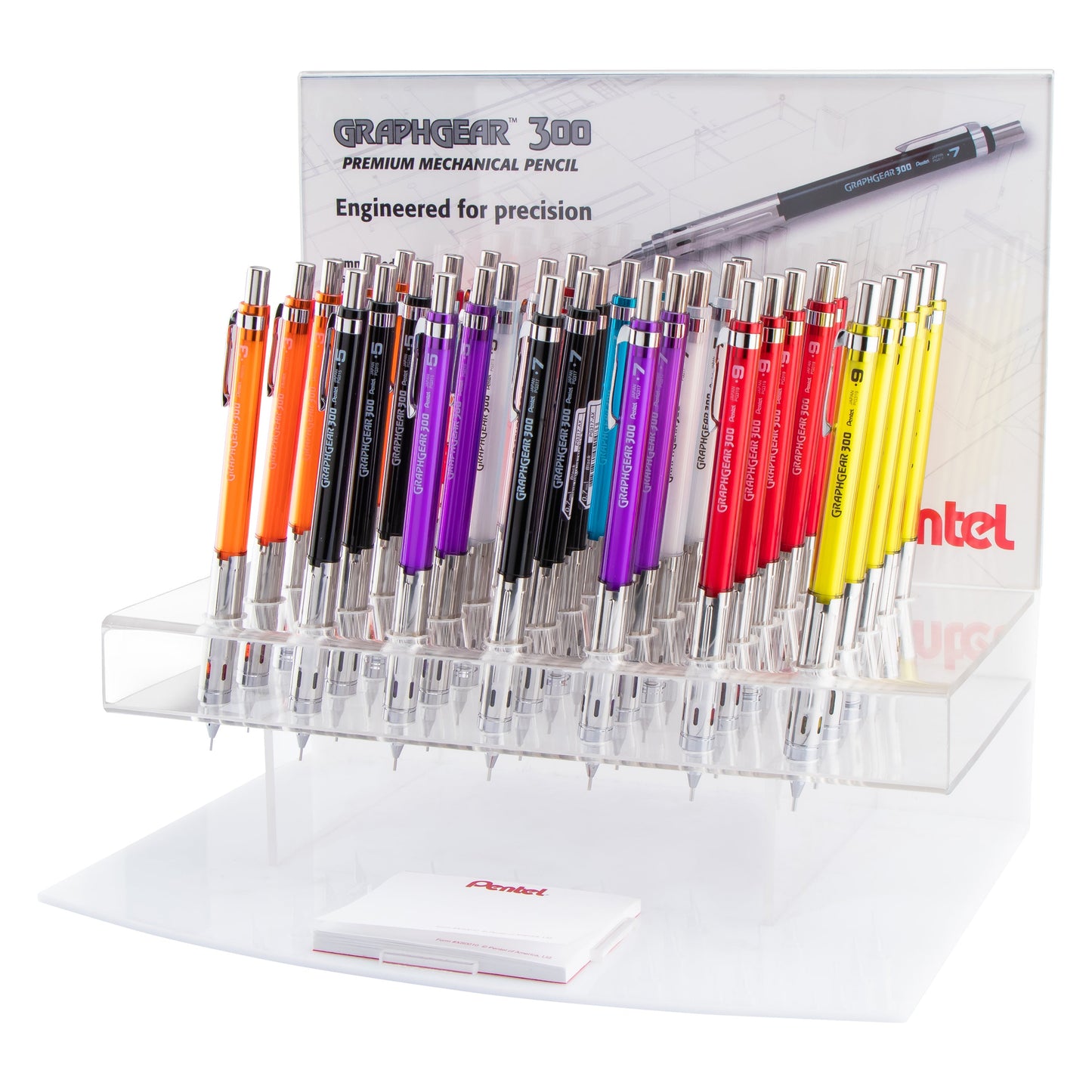 GraphGear 300 Mechanical Pencil, (0.3/0.5/0.7/0.9mm) Extra-Fine/Fine/Medium/Thick line, Assorted Barrels, Open Stock Display, 35 pcs (PG313579-35)