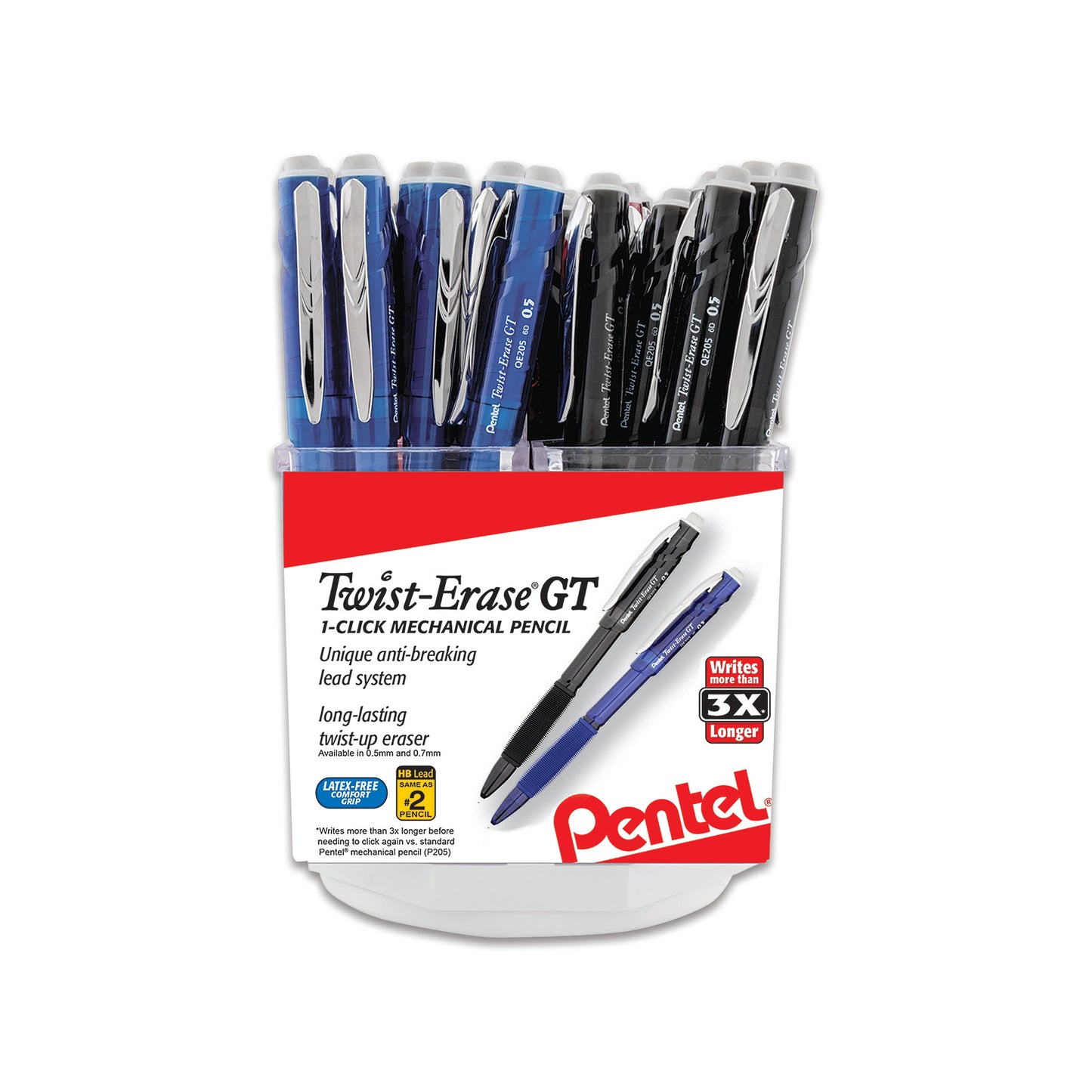 Twist-Erase GT 1-Click Mechanical Pencil, (0.5mm) Assorted Barrel Colors,
Spinner Display - 48 Pieces (QE205-4)