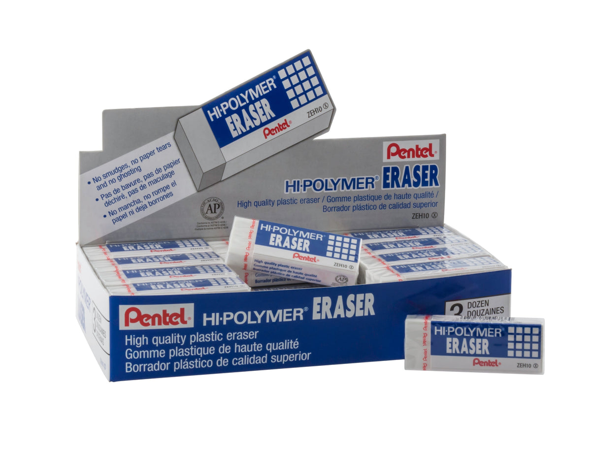Pentel Hi-Polymer Block Eraser, Large White (ZEH-10), 48 Dozen