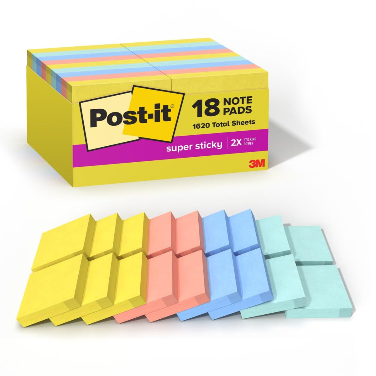 Post-it® Super Sticky Notes 622-18SSJOY-CP, Summer Joy, 100% PEFC, SGSCH-PEFC-COC-110078