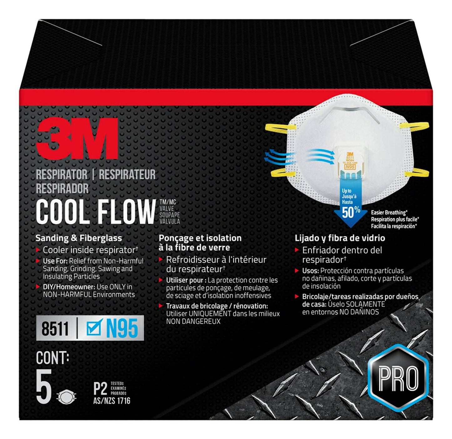 3M™ Cool Flow™ Valve Particulate Respirator 8511 8511H5-DC, 5 eaches/pack, 8 packs/case