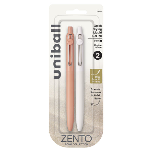 uniball™ Zento Retractable Liquid Gel Pens, Medium Point (0.7mm), BOHO, Black, 2 Pack