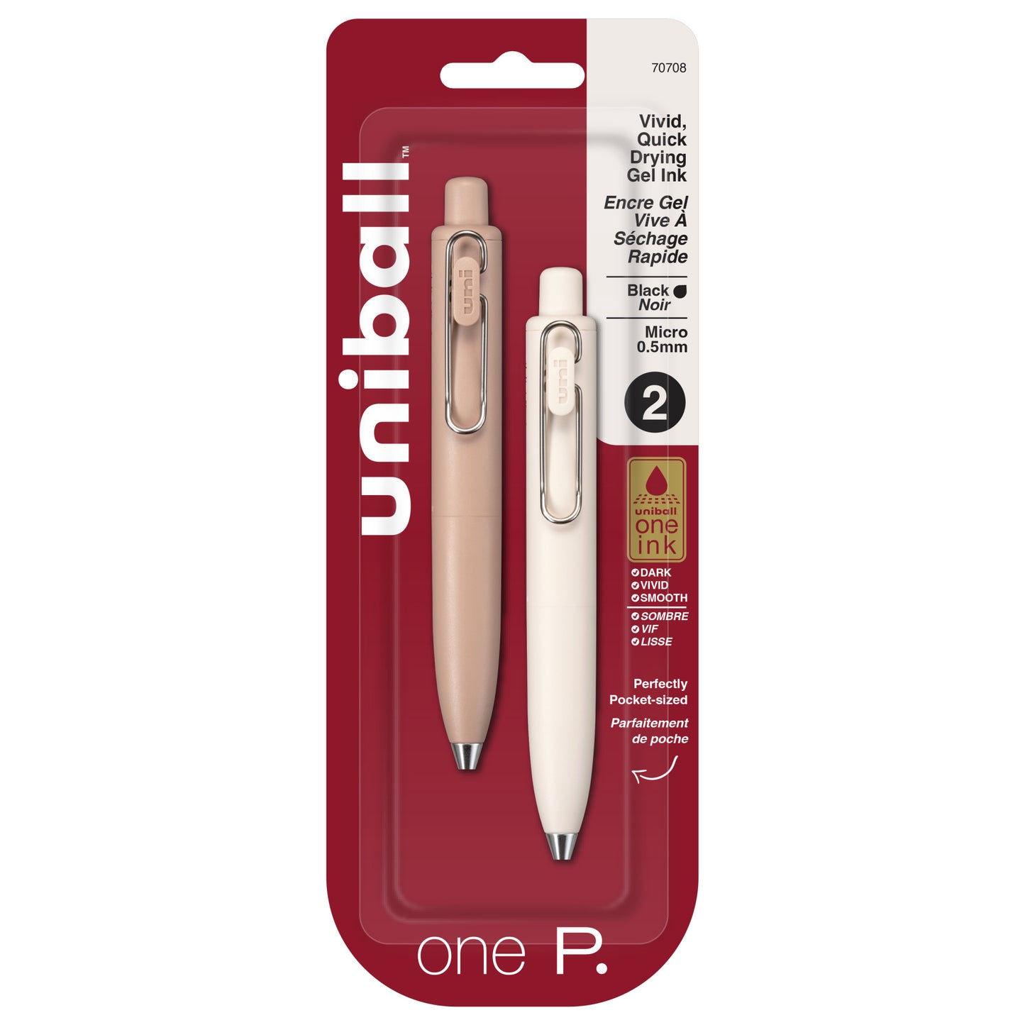 uniball™ one P Retractable Gel Pens, Micro Point (0.5mm), Black, 2 Pack