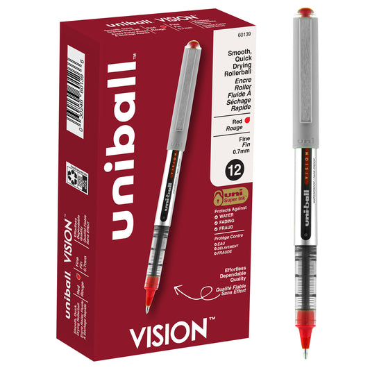 uniball™ Vision Rollerball Pens, Fine Point (0.7mm), Red, 12 Pack