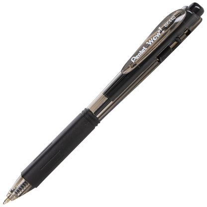 Wow! Retractable Ballpoint Pen, (1.0mm) Medium Line, NEW Ink, Black Ink (BK440-A)