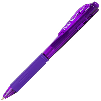 Wow! Retractable Ballpoint Pen, (1.0mm) Medium Line, NEW Ink, Violet Ink (BK440-V)