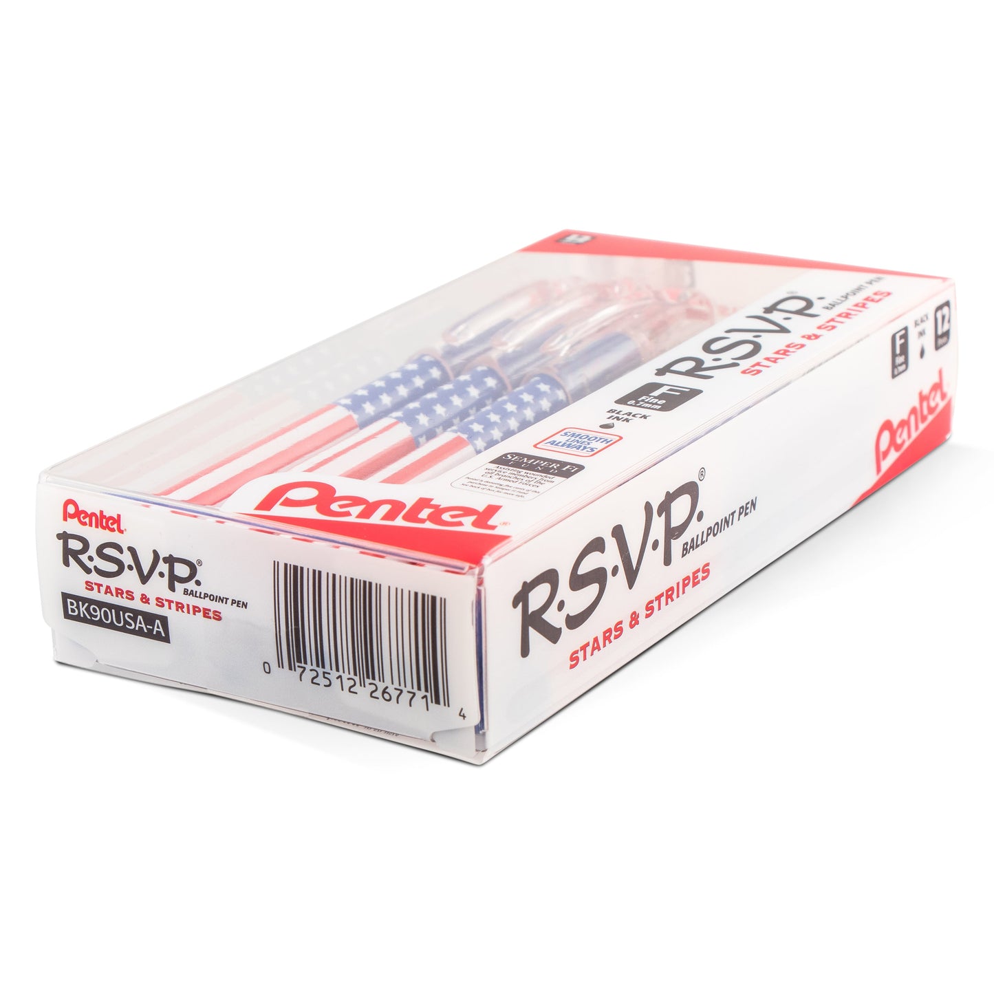 RSVP Ballpoint Pen, (0.7mm) Fine Line, Flag Barrel, Black Ink (BK90USA-A)