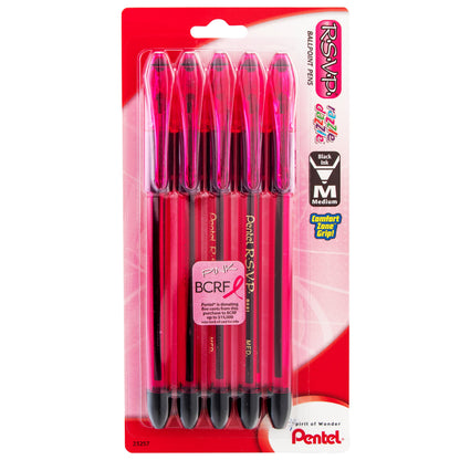 PINK BCA RSVP Razzle-Dazzle, (1.0mm) Medium Line, Pink Barrel, Black Ink, 5-Pk (BK91RDFP5P)