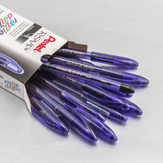 RSVP Razzle-Dazzle Ballpoint Pen, (1.0mm) Medium Line, Violet Barrel, Black Ink (BK91RDV-A)