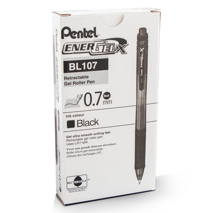 EnerGel-X Retractable Liquid Gel Pen, (0.7mm) Metal Tip, Black Ink (BL107-A)