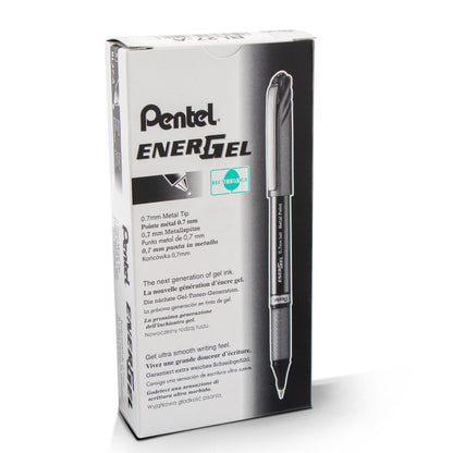 EnerGel NV Liquid Gel Pen, (0.7mm) Metal Tip, Medium Line Capped, Black Ink (BL27-A)