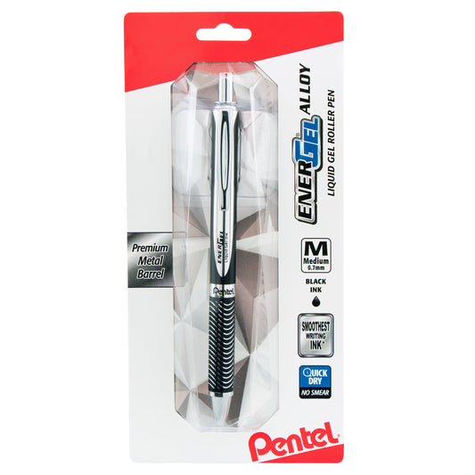 EnerGel Alloy Retractable Premium Liquid Gel Pen, (0.7mm) Black Barrel, Black Ink 1-Pk (BL407ABPA)