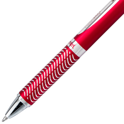 EnerGel Alloy Retractable Premium Liquid Gel Pen, (0.7mm) Metal Tip, Medium Line, Red Barrel, Black Ink (BL407B-A)