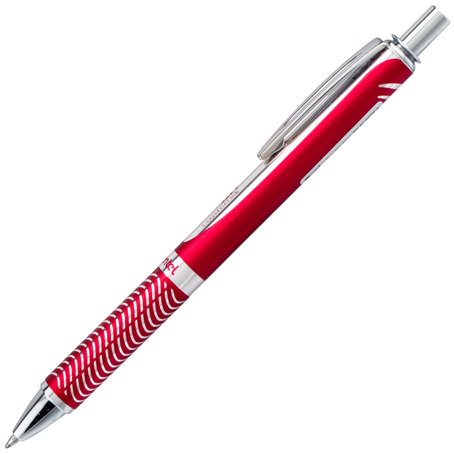 EnerGel Alloy Retractable Premium Liquid Gel Pen, (0.7mm) Metal Tip, Medium Line, Red Barrel, Black Ink (BL407B-A)