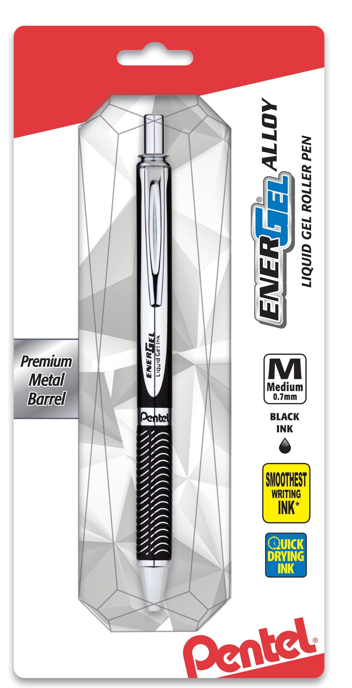 EnerGel Alloy Retractable Premium Liquid Gel Pen, (0.7mm) Silver Barrel, Black Ink 1-Pk (BL407BP)