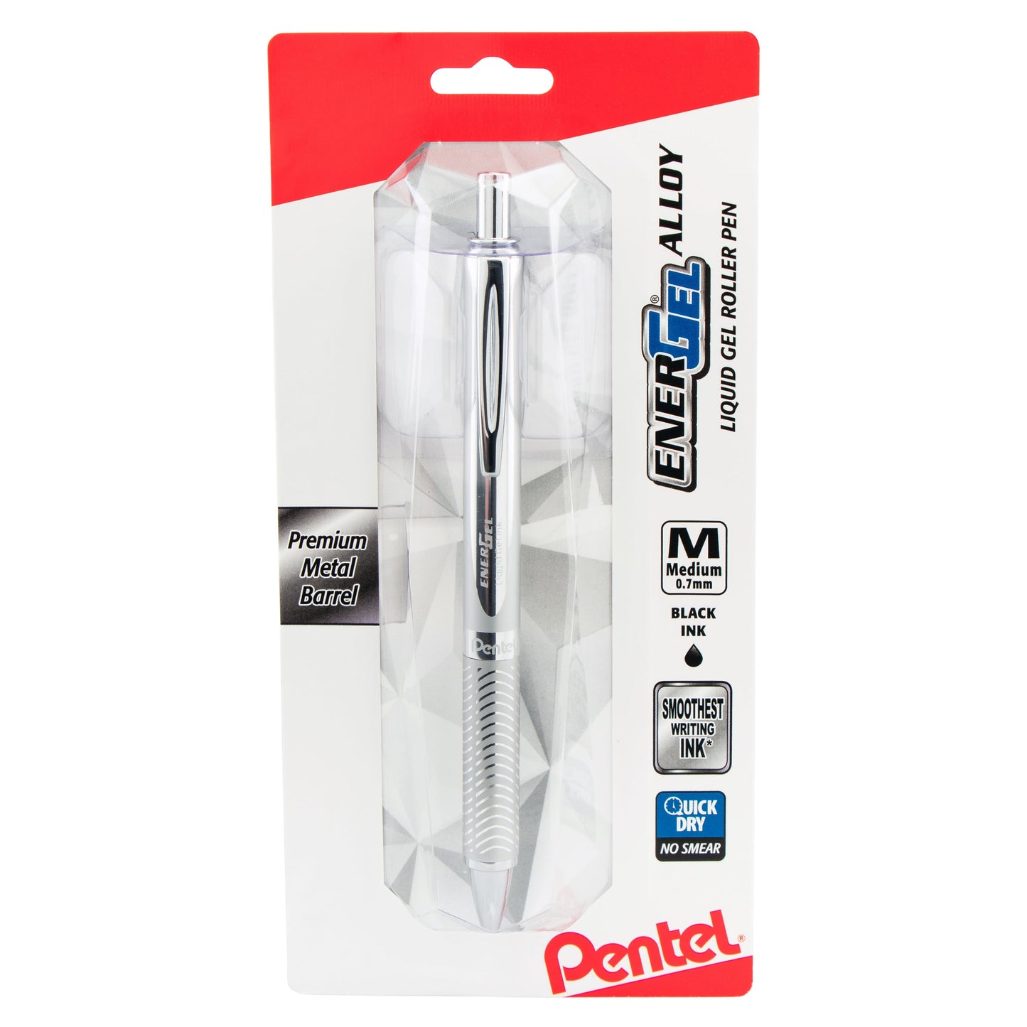 EnerGel Alloy Retractable Premium Liquid Gel Pen, (0.7mm) Silver Barrel, Black Ink 1-Pk (BL407BP)