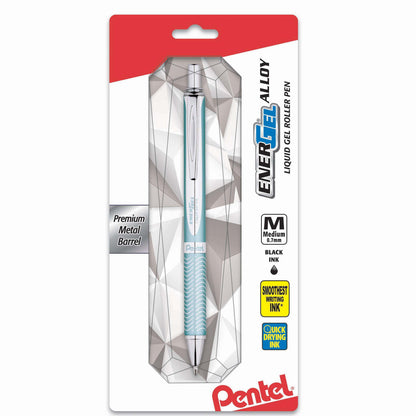 EnerGel Alloy Retractable Premium Liquid Gel Pen, (0.7mm) Aquamarine Barrel, Black Ink 1-Pk (BL407LSBPA)