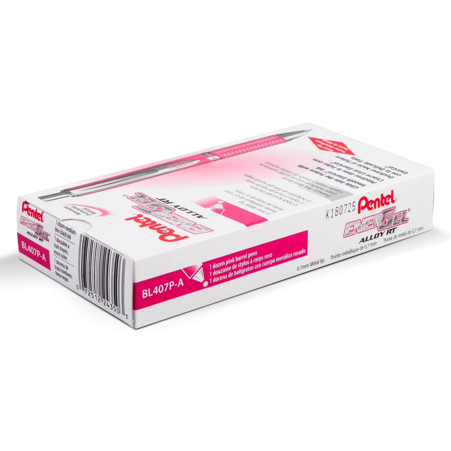 EnerGel Alloy Retractable Premium Liquid Gel Pen, (0.7mm) Metal Tip, Medium Line, Pink Barrel, Black Ink (BL407P-A)