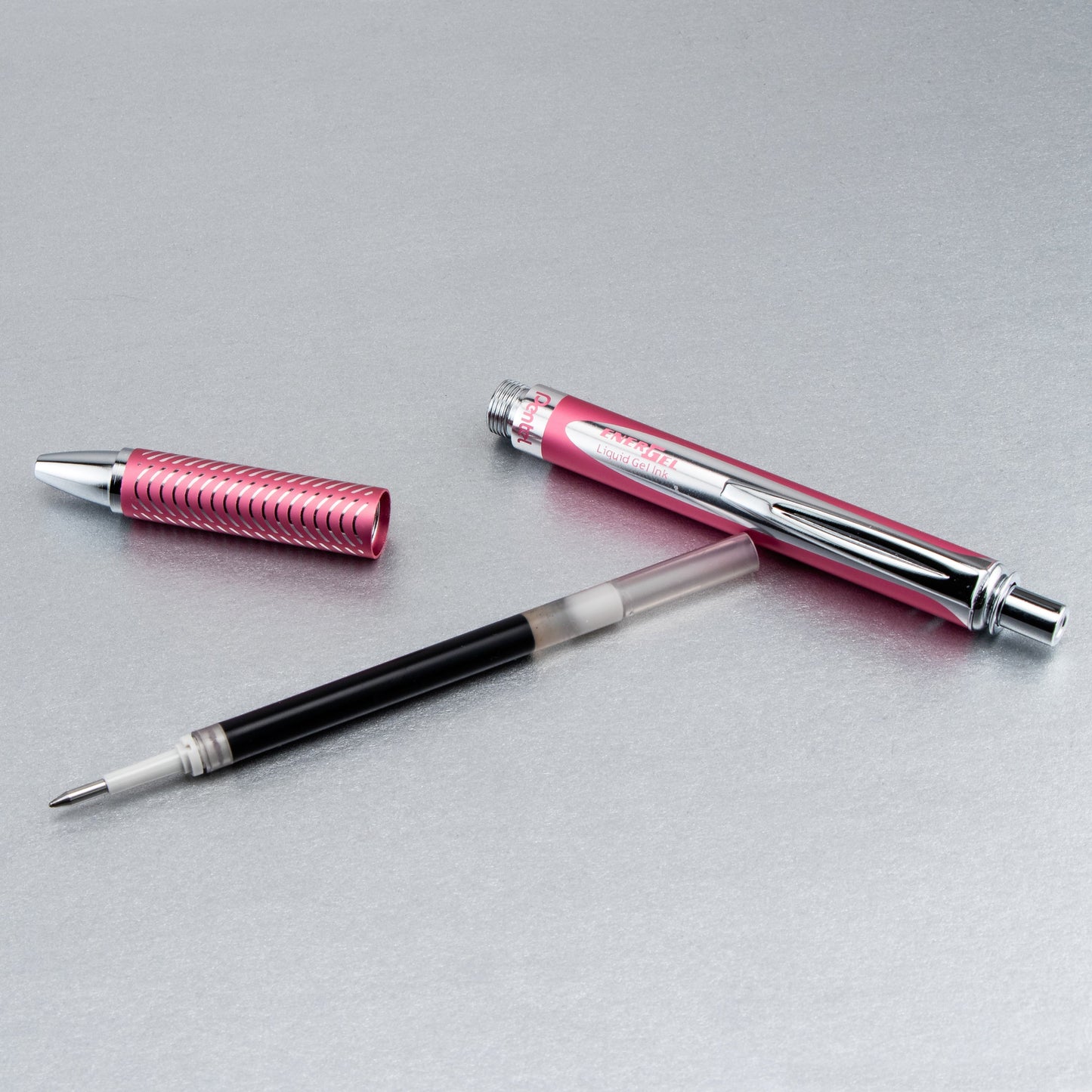 EnerGel Alloy Retractable Premium Liquid Gel Pen, (0.7mm) Metal Tip, Medium Line, Pink Barrel, Black Ink (BL407P-A)