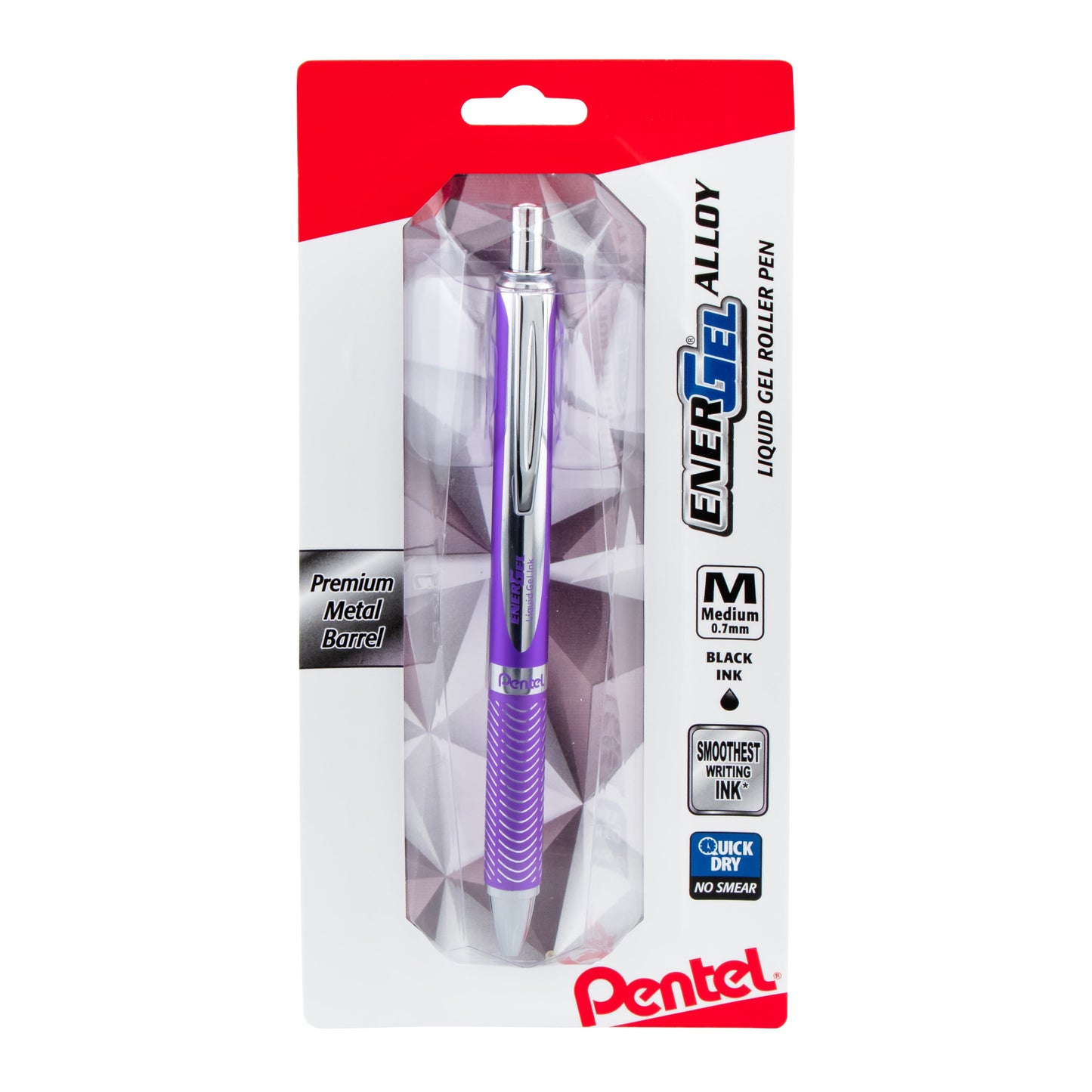 EnerGel Alloy Retractable Premium Liquid Gel Pen, (0.7mm) Metal Tip, Medium Line, Violet Barrel, Black Ink, 1-Pk (BL407VBPA)
