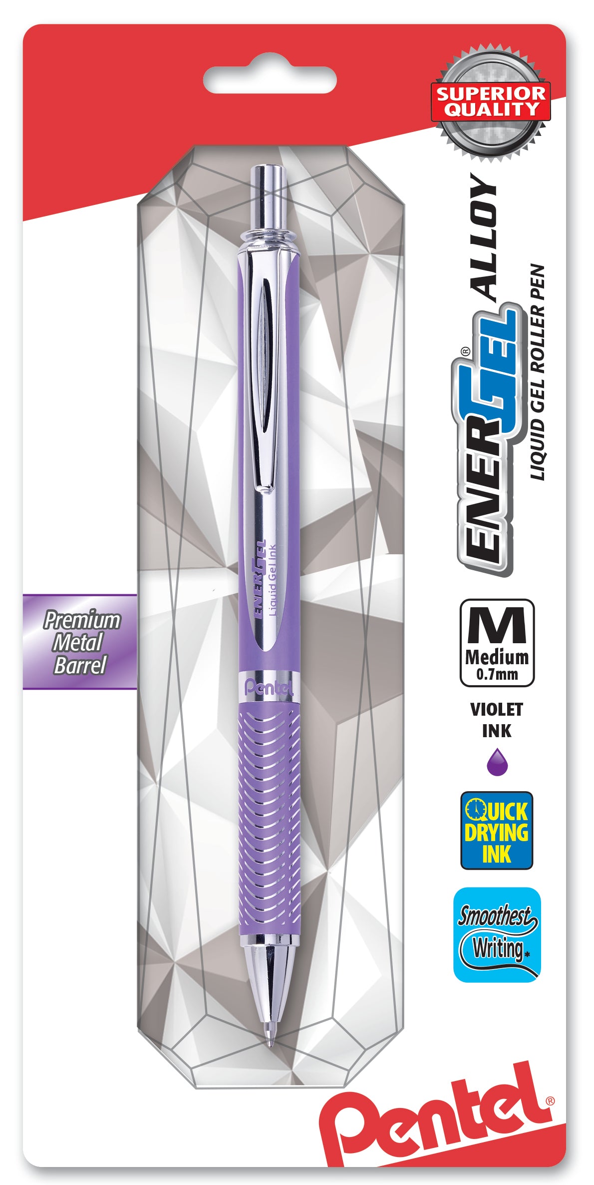 EnerGel Alloy Retractable Premium Liquid Gel Pen, (0.7mm) Metal Tip, Medium Line, Violet Barrel, Violet Ink, 1-Pk (BL407VBPV)