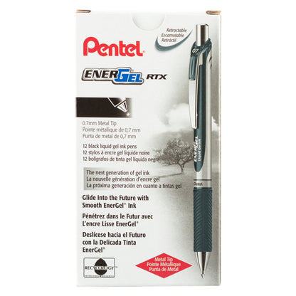 EnerGel RTX Retractable Liquid Gel Pen, (0.7mm) Metal Tip, Medium Line, Black Ink (BL77-A)