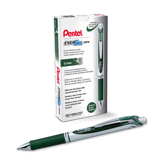 EnerGel RTX Retractable Liquid Gel Pen, (0.7mm) Medium line, Forest Green Ink (BL77-D3)
