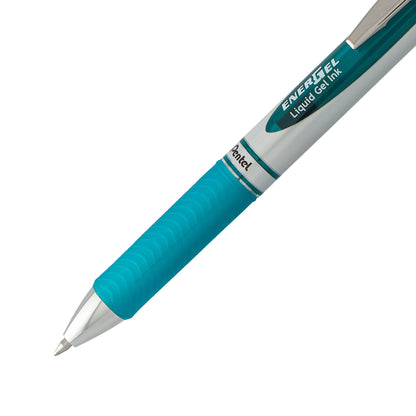 EnerGel RTX Retractable Liquid Gel Pen, (0.7mm) Metal Tip, Medium Line, Turquoise Ink (BL77-S3)